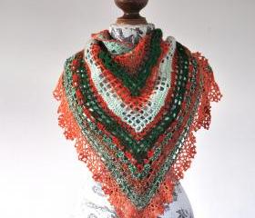 PATTERN ONLY (PDF File) - Triangular Crochet Shawl In Gypsy Style with beautiful ruffled edging, trim, lace, lacy, ladies